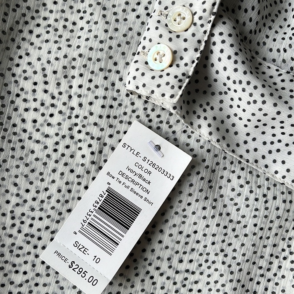 Pink Tartan polka dot bow ivory white black top - Picture 11 of 12
